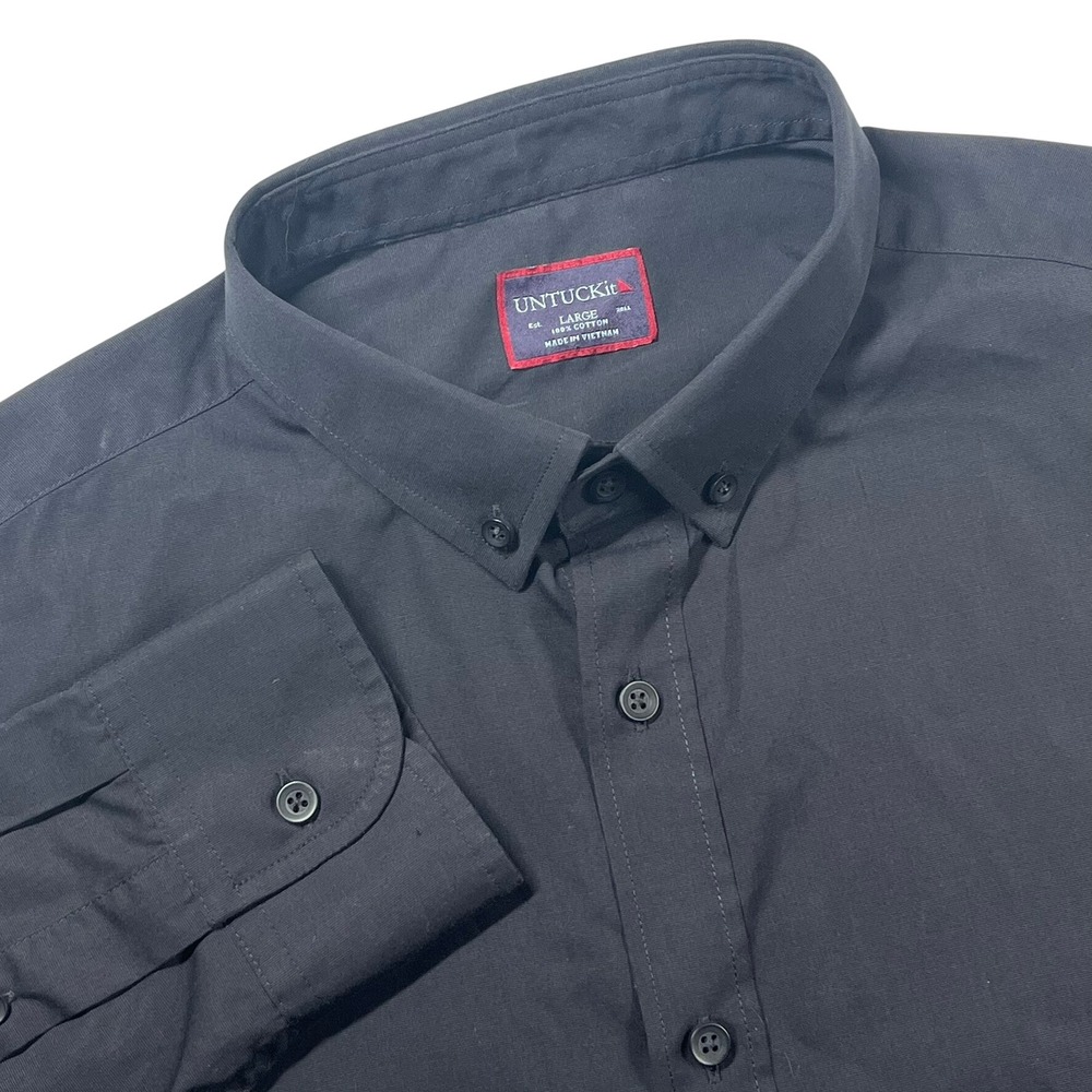 UNTUCKit Carter Button Down Shirt Mens Large Black Long Sleeve Cotton Casual